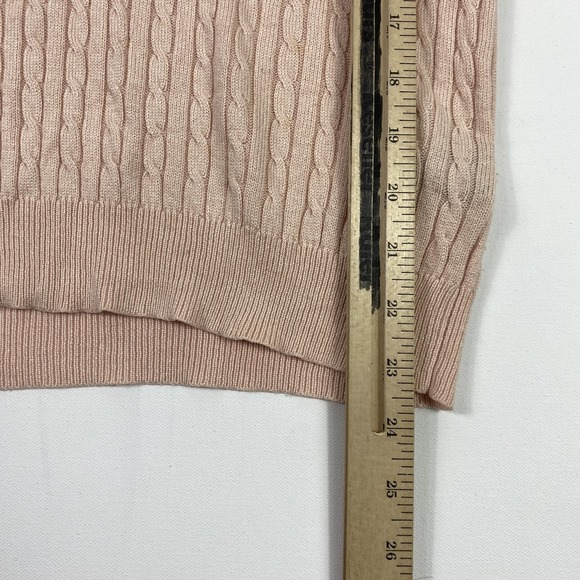 Lauren Ralph Lauren Cable Knit Sweater Womens Small Pink Silk V Neck Long Sleeve - Picture 3 of 12